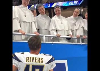 Philip Rivers greets Ann Arbor Dominican Sisters, 15 September 2019