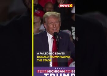 #watch | Trump battles microphone in Michigan as he addresses voters in Detroit | #newsx