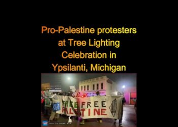 Pro-Palestine protesters at Tree Lighting Celebration in Ypsilanti, Michigan