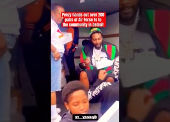 PEEZY hands out over 200 pairs of Air Force 1s to the community in Detroit #shorts #peezy #shoes