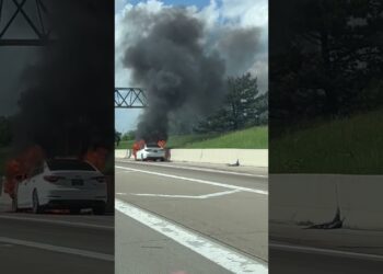 Car on fire 🔥 on the lodge freeway #michigan #fire #car #freeway