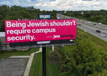 “Being Jewish shouldn’t require campus security” billboard reads in Ypsilanti, Michigan