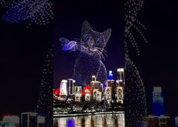 Every Saturday night 5000 drones performance in Chongqing China.